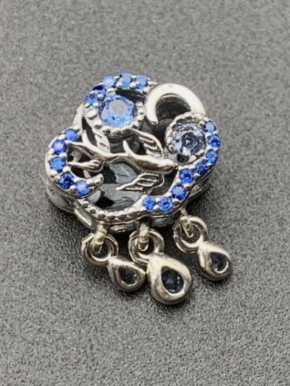 New Pandora S925 ALE Pave Blue Cloud & Swallow Dangling CZ Charm 792569C01